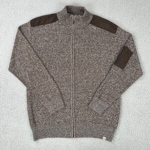 Silversilk Full Zip Sweater Men 4XL Brown Speckled Knit Shoulder Elbow Patch